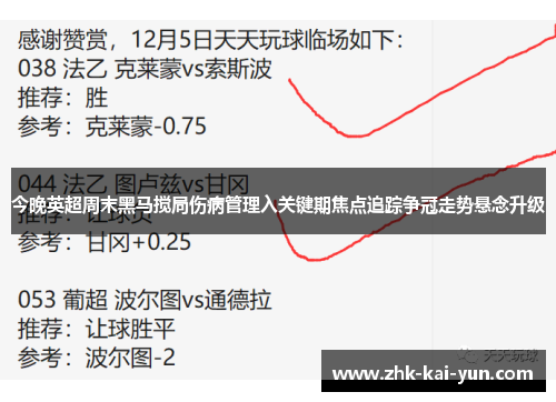 今晚英超周末黑马搅局伤病管理入关键期焦点追踪争冠走势悬念升级 今晚英超周末黑马搅局伤病管理入关键期焦点追踪争冠走势悬念升级